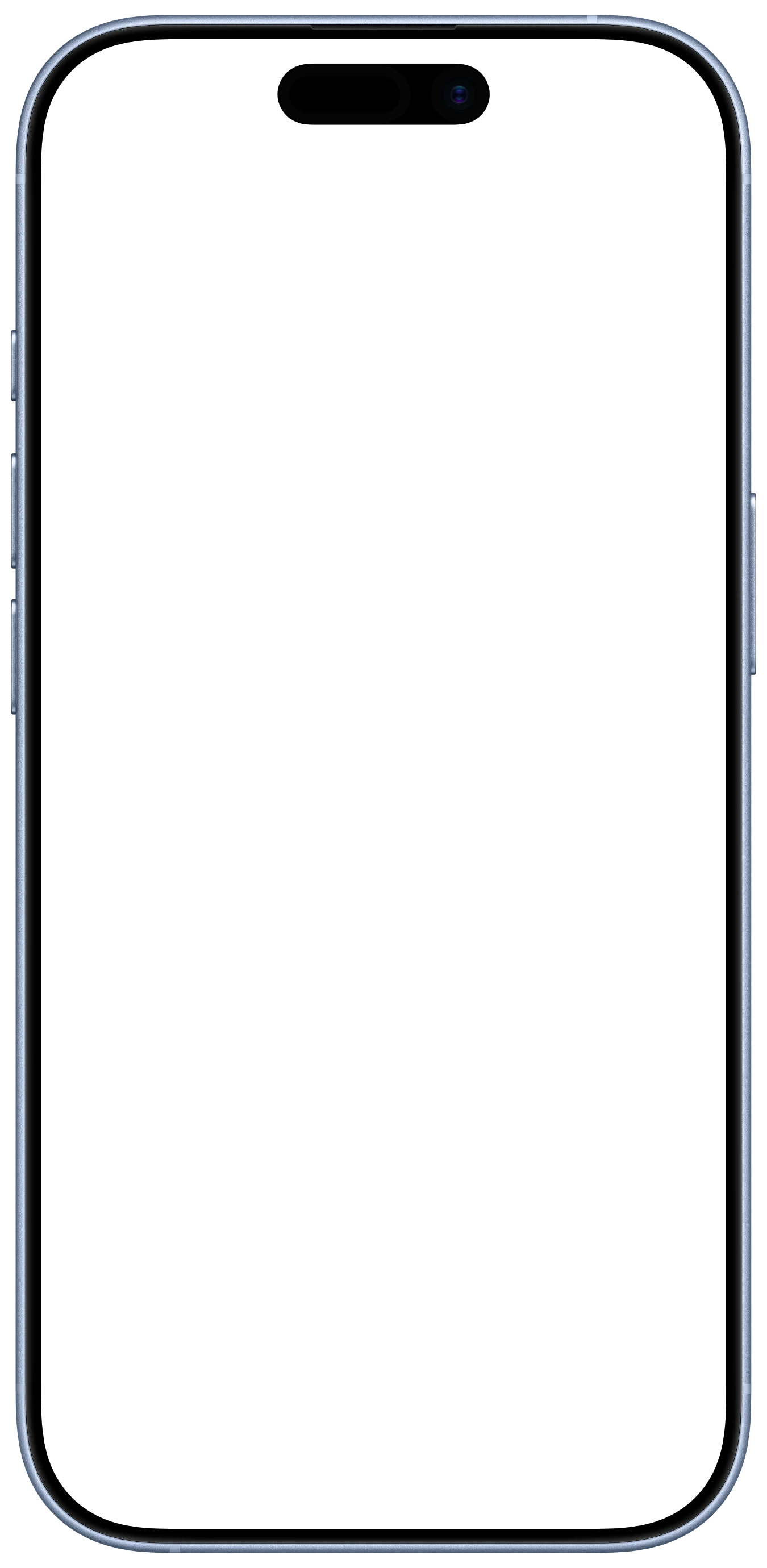 iPhone 17 Mist Blue device frame, empty and transparent